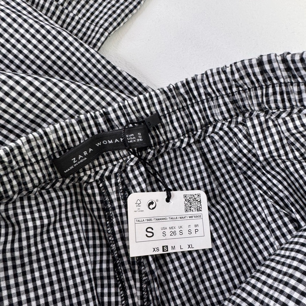 Zara Woman Black and White Gingham Pom Pom Pants size small - Picture 5 of 5